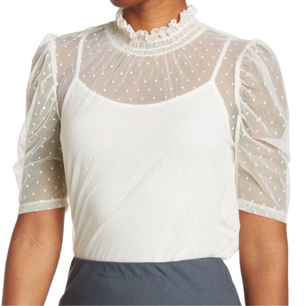 Halogen Sheer Dotted Mesh Blouse NWT Size Medium